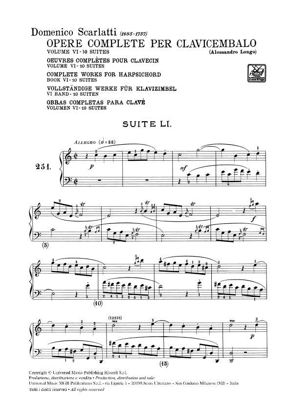 Opere Complete Per Clavicembalo Vol. VI - Ed. A. Longo - Sonate 251-300 - pro cembalo